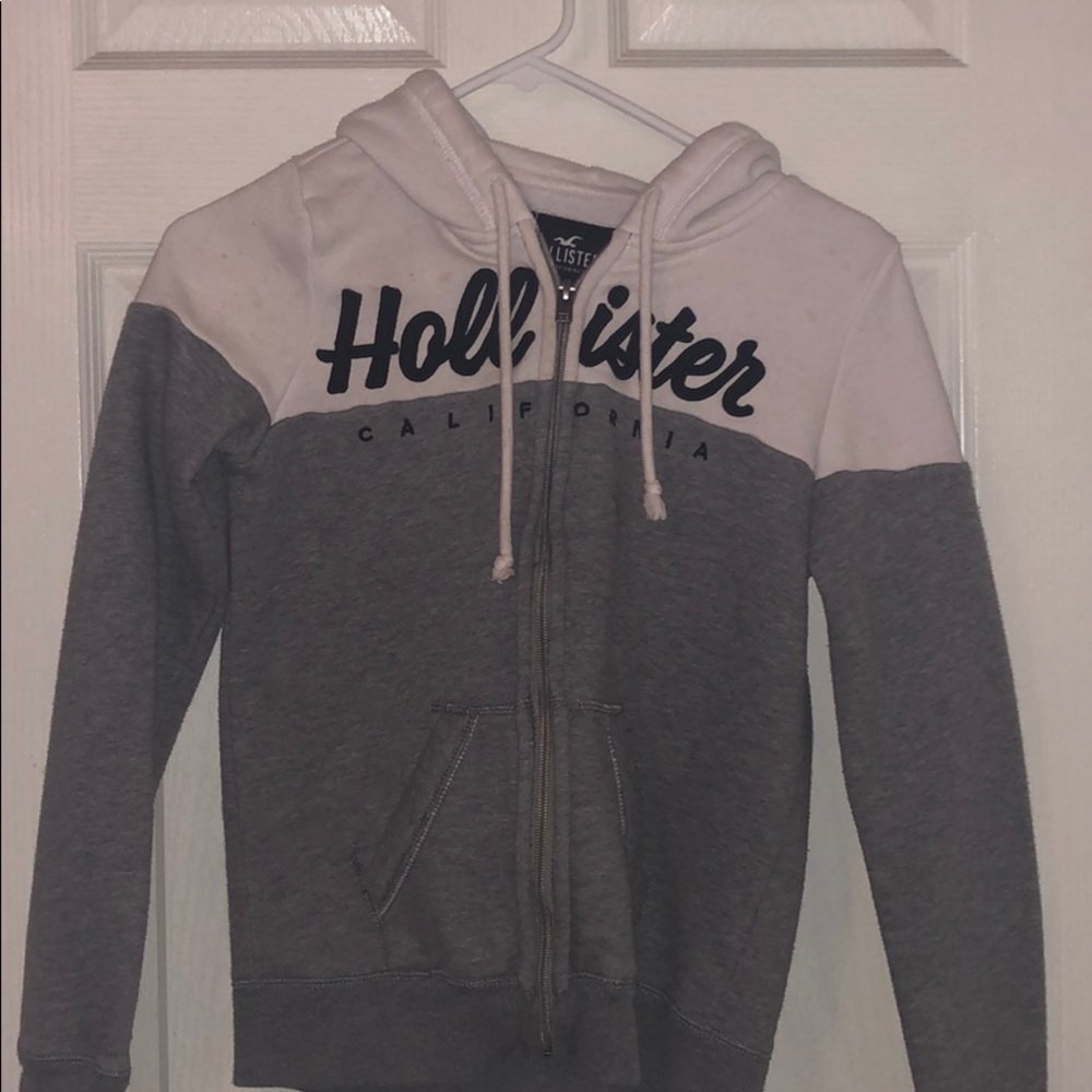 Grey and white Hollister zip up